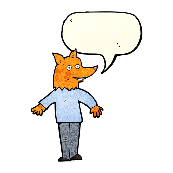 Cartoon homem raposa feliz com bolha de fala — Vetor de Stock