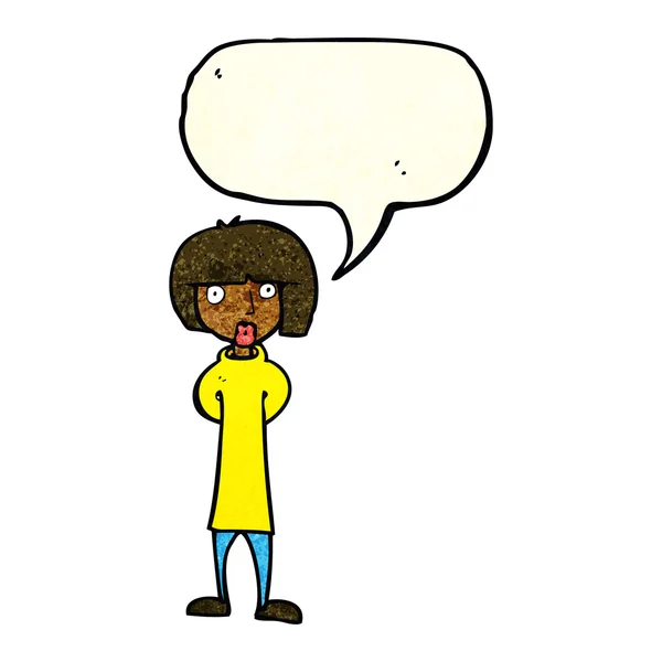 Cartone animato donna curiosa con la bolla discorso — Vettoriale Stock