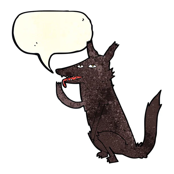 Desenho animado lobo lambendo pata com bolha de fala —  Vetores de Stock