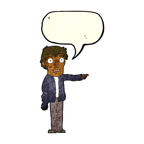 Cartoon homem aterrorizado apontando com bolha de fala — Vetor de Stock