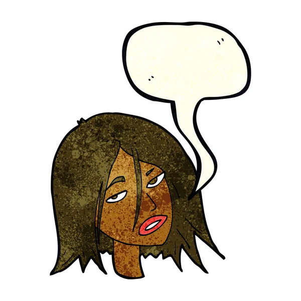 Cartone animato donna infastidito con bolla discorso — Vettoriale Stock