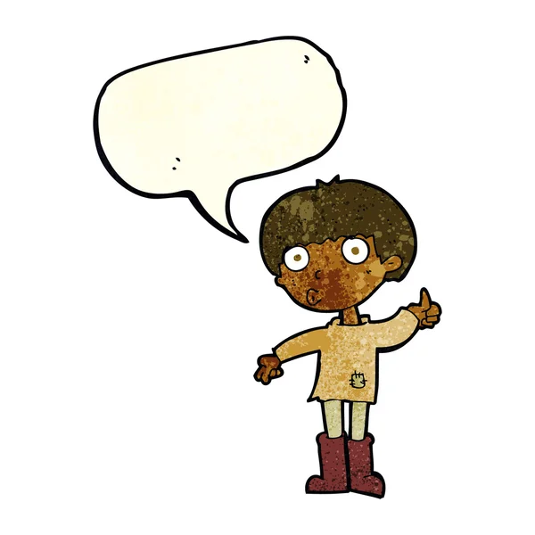 Cartoon boy asking question with speech bubble — Stock Vector