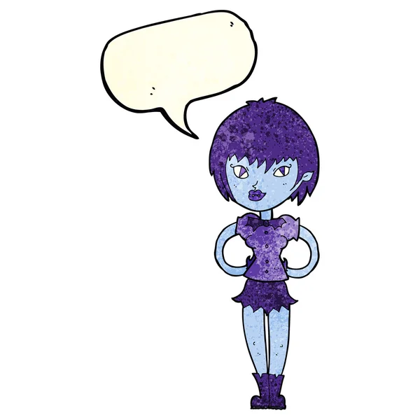 Cartoon pretty vampire girl with speech bubble — Stock Vector