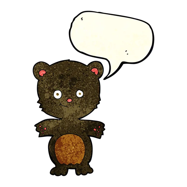 Мультяшний щасливий чорний ведмідь з бульбашкою мовлення — стоковий вектор