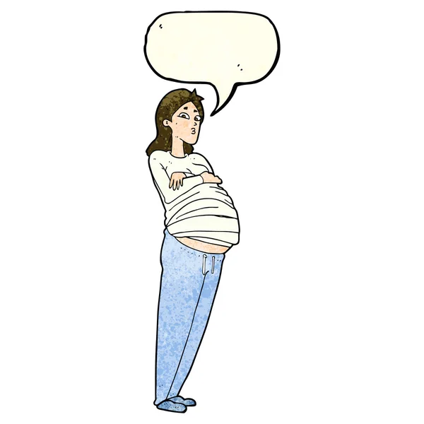 Cartone animato donna incinta con bolla discorso — Vettoriale Stock