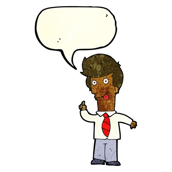 Desenho animado homem de escritório com ideia louca com bolha de fala — Vetor de Stock