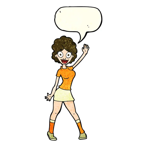 Cartoon-Frau tanzt mit Sprechblase — Stockvektor