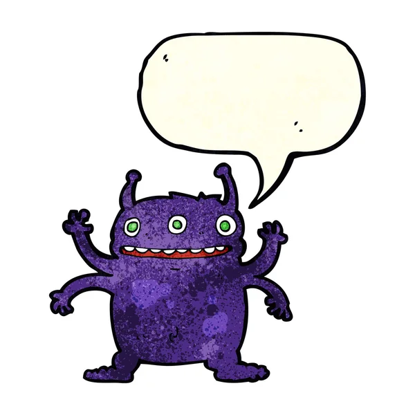 Dessin animé monstre alien avec bulle de parole — Image vectorielle