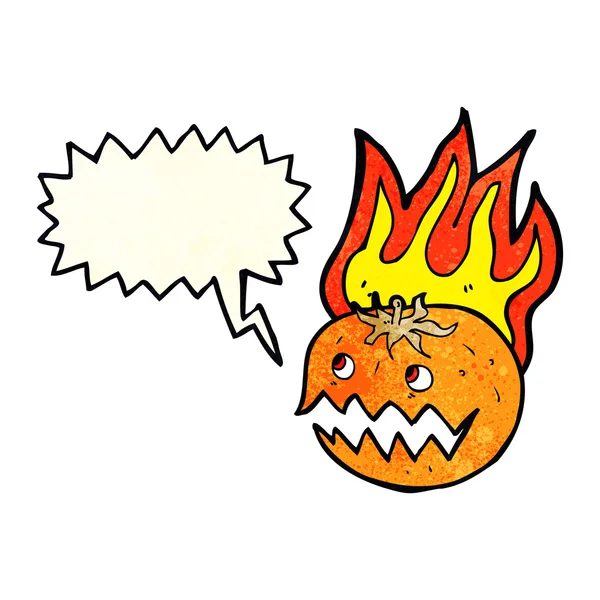 Cartoon flaming pumpkin with speech bubble — Stock Vector