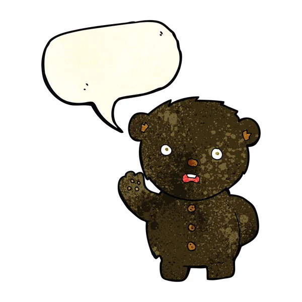 Мультяшний нещасний чорний плюшевий ведмідь з бульбашкою мовлення — стоковий вектор