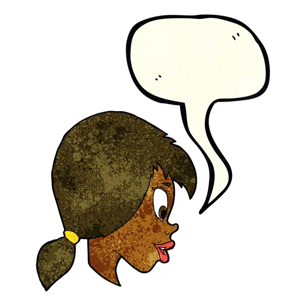 Cartone animato bella faccia femminile con la bolla discorso — Vettoriale Stock
