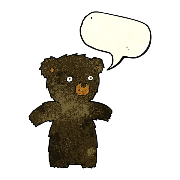 Bonito cartoon urso preto com fala bolha — Vetor de Stock