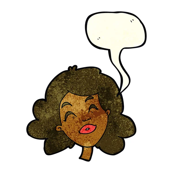 Dibujos animados cara femenina feliz con burbuja de habla — Vector de stock