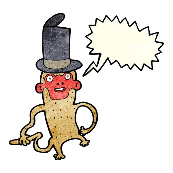 Mono de dibujos animados con sombrero de copa con burbuja de habla — Archivo Imágenes Vectoriales