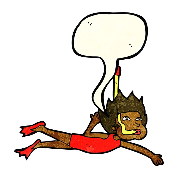 Karikaturenschwimmer mit Schnorchel mit Sprechblase — Stockvektor