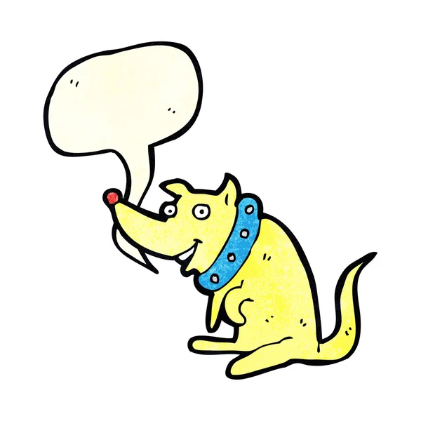 Cartoon happy dog in big collar with speech bubble — Stock Vector