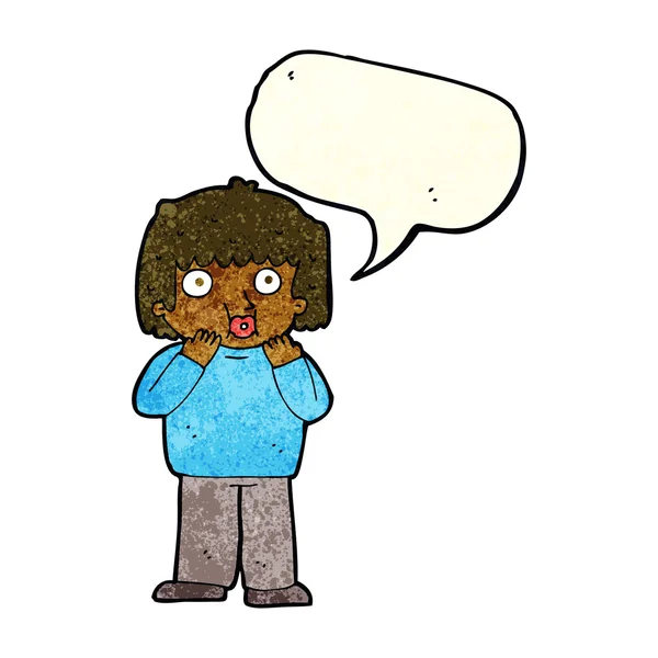 Dibujos animados niño preocupado con burbuja del habla — Vector de stock