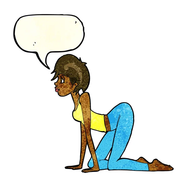 Cartoon sexy Frau auf allen Vieren mit Sprechblase — Stockvektor