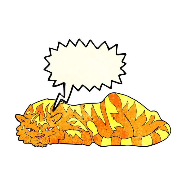 Dessin animé tigre au repos avec bulle de parole — Image vectorielle