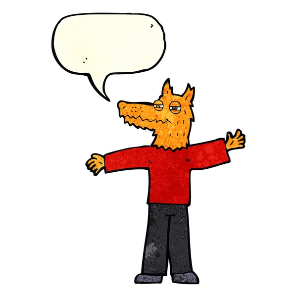 Cartoon happy fox man with speech bubble — Stock Vector