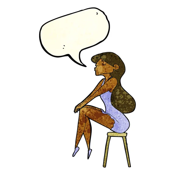Mujer de dibujos animados sentado en el taburete con la burbuja del habla — Archivo Imágenes Vectoriales