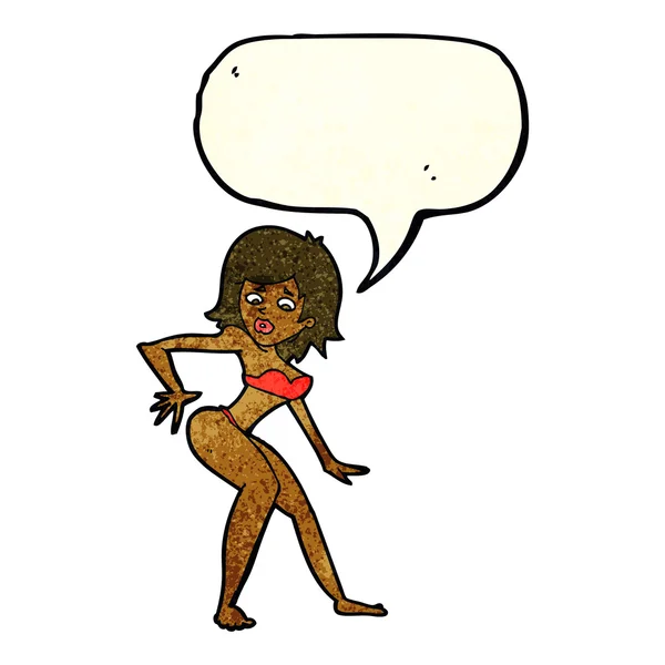Wanita kartun dengan bikini dengan gelembung bicara - Stok Vektor