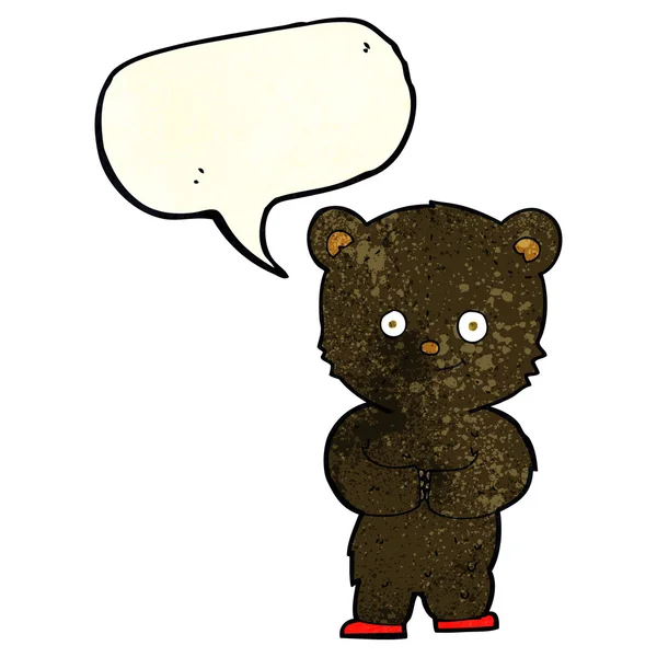 Мультяшний плюшевий чорний ведмідь дитина з бульбашкою мовлення — стоковий вектор