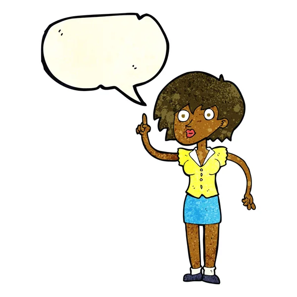 Donna cartone animato con domanda con bolla discorso — Vettoriale Stock