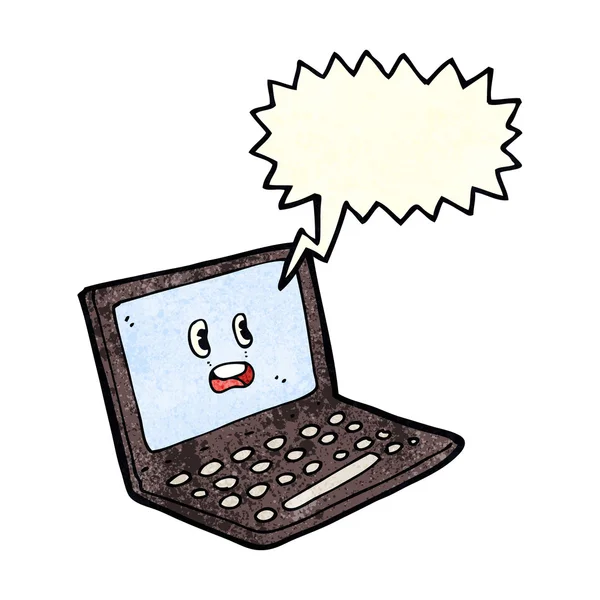 Cartoon laptop computer with speech bubble — Stock Vector