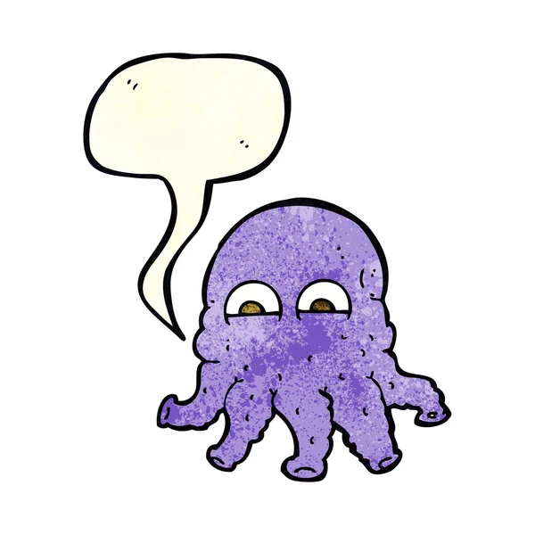 Cara de calamar alienígena de dibujos animados con burbuja de habla — Vector de stock