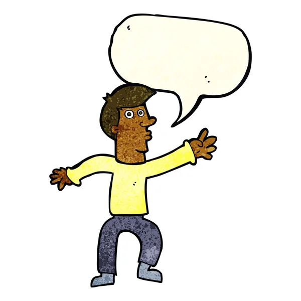 Dibujos animados llegar al hombre con la burbuja del habla — Vector de stock