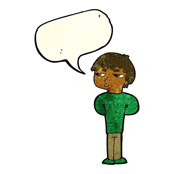 Cartoon antisociale jongen met spraakbel — Stockvector