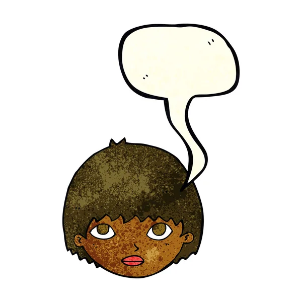 Cartoon meisje staren met spraak zeepbel — Stockvector