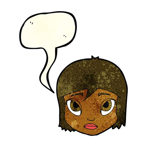 Dessin animé visage féminin avec bulle de parole — Image vectorielle