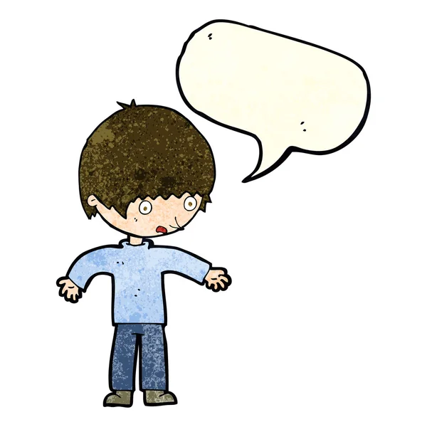 Dibujos animados confundido chico con el habla burbuja — Archivo Imágenes Vectoriales