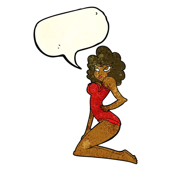 Καρτούν pin-up γυναίκα με φούσκα ομιλία — Διανυσματικό Αρχείο
