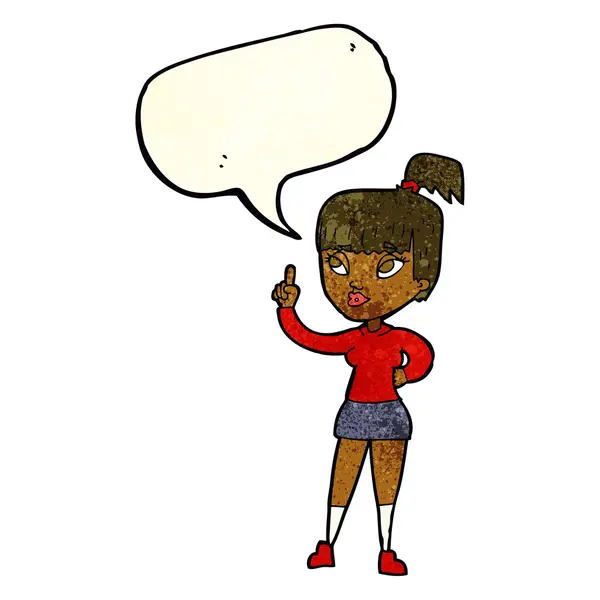 Dibujos animados chica atractiva con idea con burbuja de habla — Archivo Imágenes Vectoriales