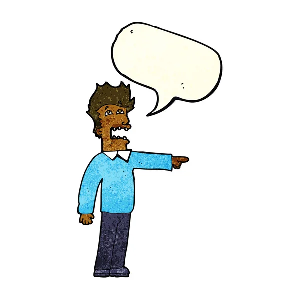 Uomo dei cartoni animati accusando con bolla discorso — Vettoriale Stock