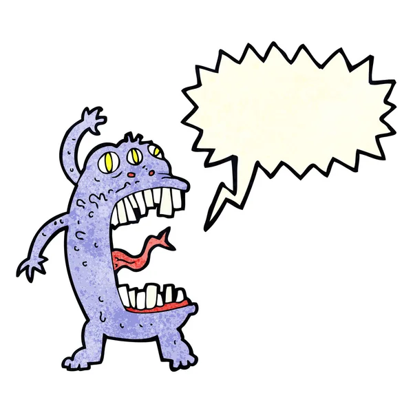 Kreslené bláznivé monstrum s bublinou řeči — Stockový vektor