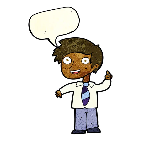 Niño de la escuela de dibujos animados con idea con burbuja de habla — Archivo Imágenes Vectoriales