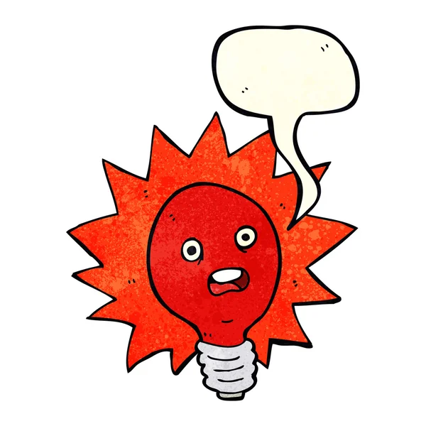 Karikatür kırmızı ampul ile konuşma balonu — Stok Vektör