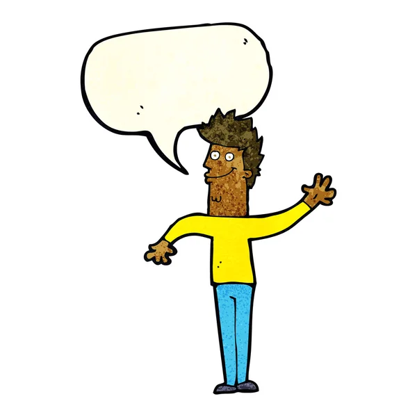 Dibujos animados feliz ondeando hombre con burbuja de habla — Archivo Imágenes Vectoriales