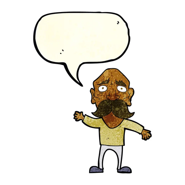 Cartoon bezorgd oude man met spraakzeepbel — Stockvector
