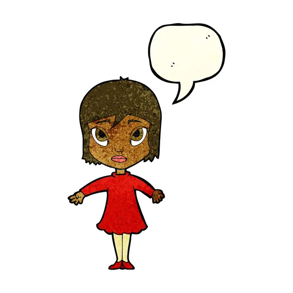 Cartoon meisje in jurk met spraakbel — Stockvector