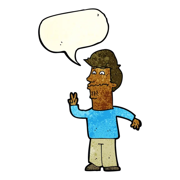 Hombre de dibujos animados dando señal de paz con burbuja de habla — Vector de stock