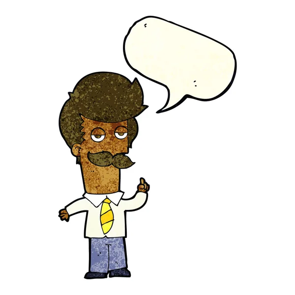 Uomo cartone animato con i baffi spiegando con la bolla discorso — Vettoriale Stock