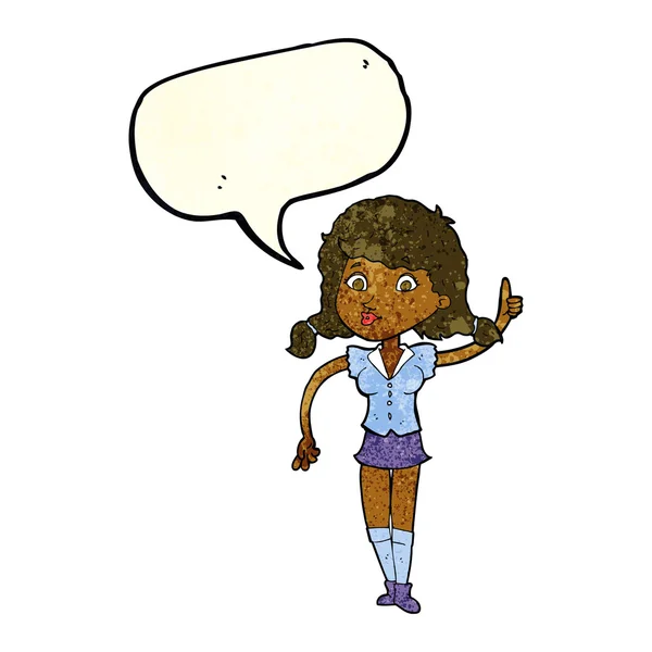 Cartoon mooie vrouw met idee met tekstballon — Stockvector