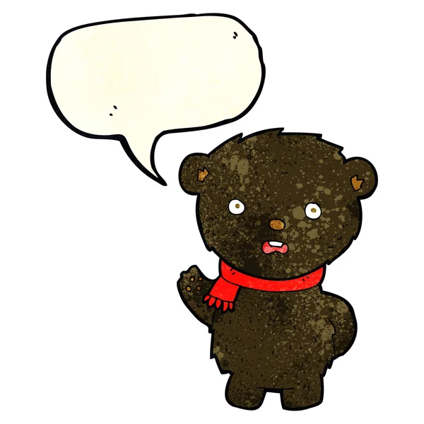 Cartoon-Schwarzbär trägt Schal mit Sprechblase — Stockvektor