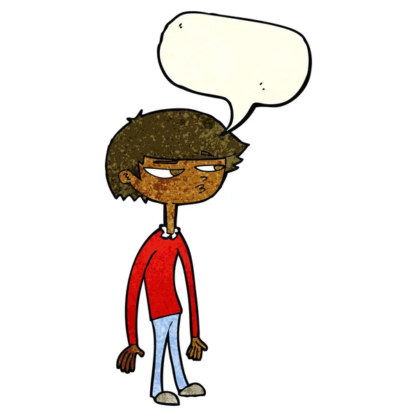 Karikatur verdächtiger Junge mit Sprechblase — Stockvektor