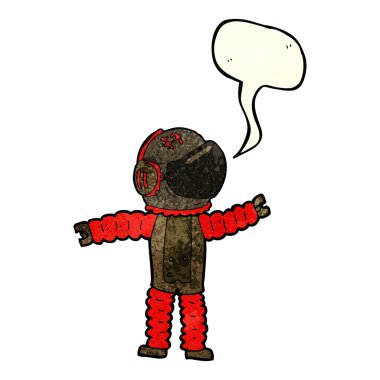 çizgi film astronotu konuşma baloncuğuyla uzanıyor